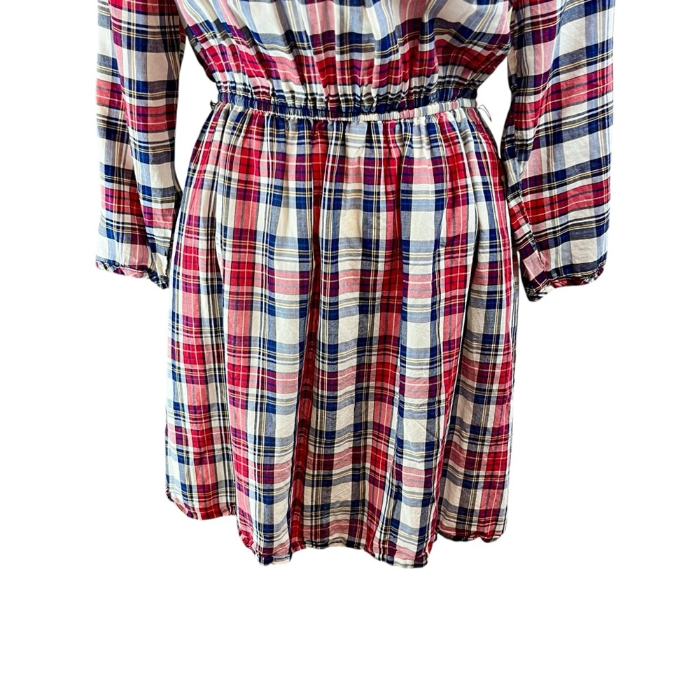 FOREVER 21 Red White Blue Plaid Cotton Dress Sz L Long Sleeve Coastal Preppy USA - Picture 6 of 11
